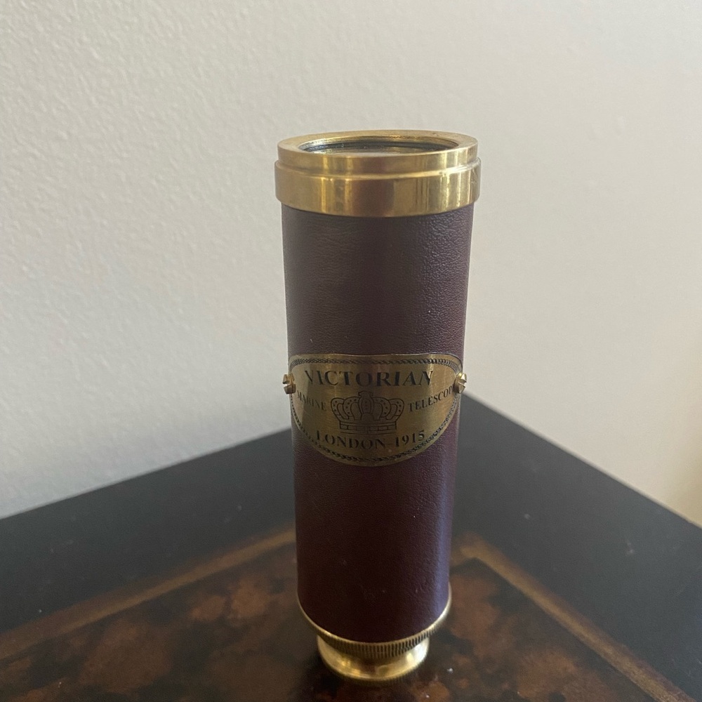Victorian Marine London 1915 Antique Brass and Leather Telescope Rustic Vintage